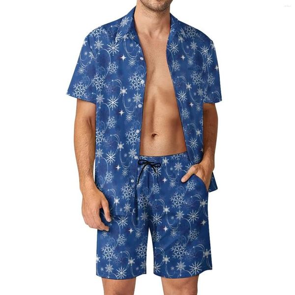 Chándales para hombres Conjuntos de camisas de copo de nieve Impresos en 3D Camisas de manga corta de moda casual para hombres Pantalones cortos de playa de gran tamaño Trajes de calle hawaianos