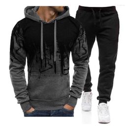 Herren-Trainingsanzüge, einfarbig, Graffiti-3D-Druck, Trainingsanzug-Set, Herbst und Winter, lässig, Kapuzenpullover, Jogginghose, 2-teilig, für Herren, warmer Pullover