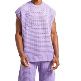 Survêtements pour hommes couleur unie tricoté 2 pièces ensemble lâche décontracté hommes survêtement col rond ensembles sans manches Ensemble Homme vêtements quotidiens Streetwear