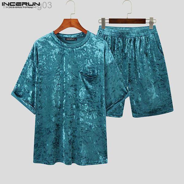 Survêtements pour hommes couleur unie hommes ensembles velours Streetwear 2023 manches courtes poches t-shirt Shorts 2 pièces lâche mode hommes costumes décontractés W0329