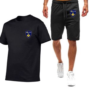 Survêtements pour hommes Impression couleur unie 2022 Pays-Bas Vêtements de sport pour hommes Costume deux pièces Politie Uniforme T-shirt à manches courtes Pantalon SetMen's MM