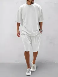 Tracksuits voor heren Solid Color Slim Fit Sports Set voor informele Terry Loose Summer Summer Short Sleeve Shorts Trendy Wear Tracksuit