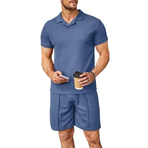 Survêtements pour hommes Solid Summer Set Casual Streetwear Respirez Tenues Polo à manches courtes T-shirts et shorts Costume ample Survêtement de sport