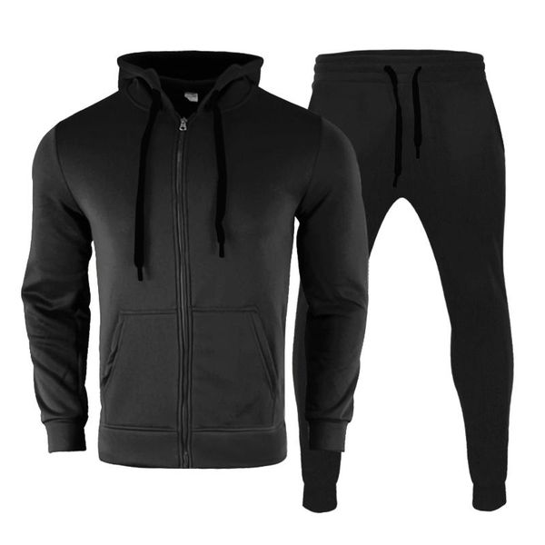 Survêtements pour hommes solide deux pièces à capuche à manches longues mode fermeture éclair décontracté poche manteau cordon blanc veste de smoking pantalon court costume