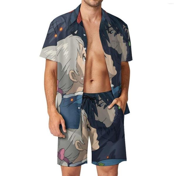 Survêtements pour hommes Sophie hommes ensembles Howls Moving Castle Shorts décontractés chemise de plage ensemble été rétro imprimé costume à manches courtes plus taille