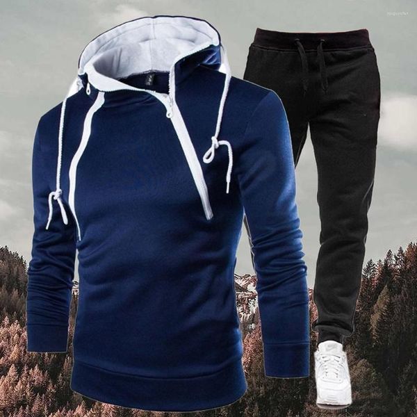 Chándales deportivos de moda para hombre, ropa de abrigo para hombre, trajes para trotar, ropa cálida de invierno, sudadera con cremallera, pantalón de chándal, conjunto de 2 uds, Jersey informal con capucha