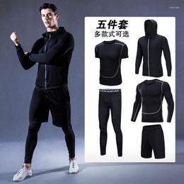 Survêtements pour hommes Ensemble de sport à séchage rapide Combinaison de fitness pour hommes Cinq pièces Respirant Course à pied Beauté en plein air Minceur et ajustement serré