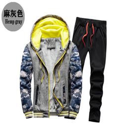 Survêtements pour hommes Sportswear Hommes Hiver Camouflage À Capuche Pull Chaud À Capuche Décontracté Polaire Épaissie 2 Pièces Veste Pantalon Homme M-5XL C