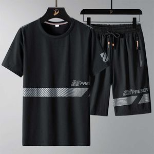 Heren trainingspakken Sportkleding heren zomer dunne ijszijde T-shirt met korte mouwen en korte broek tweedelige set losse grote heren casual zomerkleding