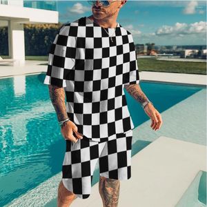 Chándales para hombres Ropa deportiva Camiseta Verano Casual Pantalones cortos con estampado a cuadros Ropa de moda Descuento Precios promocionales