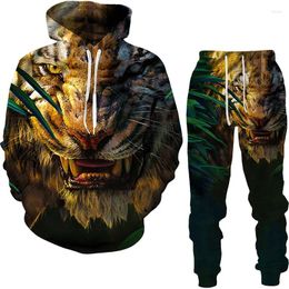 Survêtements pour hommes printemps et automne sweat à capuche ensemble 3D imprimé forêt tigre mode sport décontracté hommes street wear pantalon