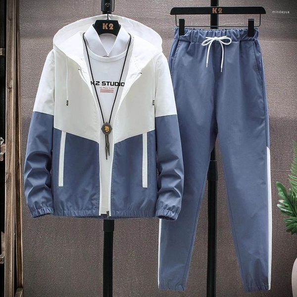 Chándales para hombres Primavera y otoño Ocio 2024 Ropa de moda coreana Chaqueta Pantalones Conjunto de dos piezas