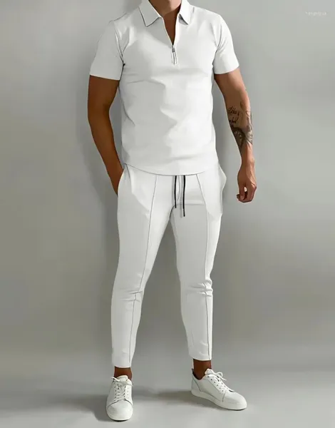 Chándales para hombres Conjuntos para hombres de primavera y verano Camisa polo de manga corta con solapa Pantalones deportivos Trajes de 2 piezas para hombres