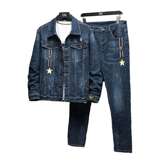 Survêtements pour hommes printemps automne bleu hommes mode Harajuku Denim 2 pièces ensembles veste pantalon costume de sport décontracté Streetwear vêtements pour hommes