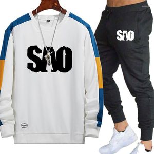 Chándales para hombre Primavera Otoño Trajes de alta calidad Sword Art Impresión en línea Moda Casual Sudadera de algodón Pantalones de chándal Conjunto de 2 piezas