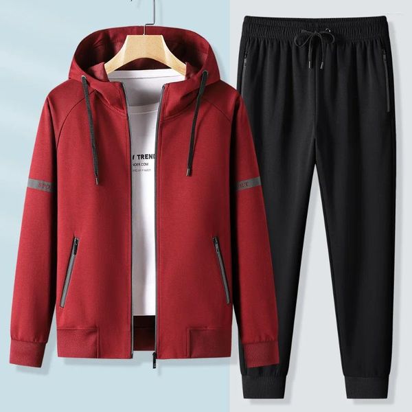 Survêtements pour hommes printemps automne loisirs sport veste pantalon hommes survêtements vêtements de sport survêtement costumes coton Sweat 2 ensemble noir