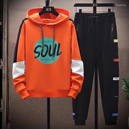 Trainingspakken voor heren lente herfst heren sets print tracksuit Koreaanse mode heren kleding joggen oranje hoodies zweetwedstrijden 2 stuks set