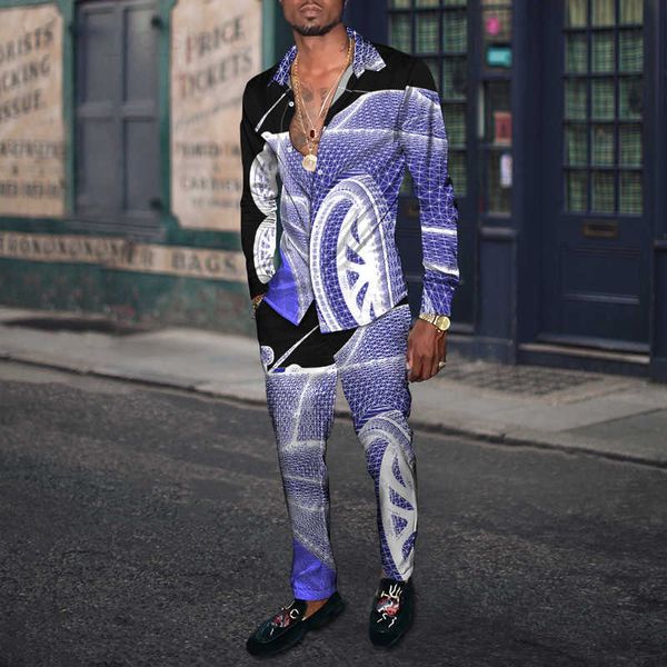 Survêtements pour hommes Printemps Automne Hommes Robe de soirée Chemise + Pantalon Marque de mode 3D Graphique de ligne virtuelle Cardigan Slacks S-4XL Vêtements pour hommes surdimensionnés T230910