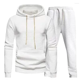 Survêtements pour hommes Printemps Automne Hommes Costume À Manches Longues Sweats À Capuche Solide Plaid Jacquard Et Pantalon Deux Pièces Ensemble Sweatshirts Casual Streetwear