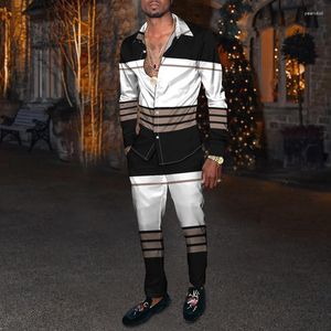 Survêtements pour hommes Printemps Automne Robe de soirée Chemise Pantalon Marque de mode 3D Bande horizontale Graphique Casual Wear surdimensionné Hommes Vêtements