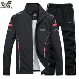 Heren trainingspakken lente herfst sportkleding 2 stuks sets sport pak jas + broek sweatsuit mannelijke merk kleding trainingspak met ritszakken