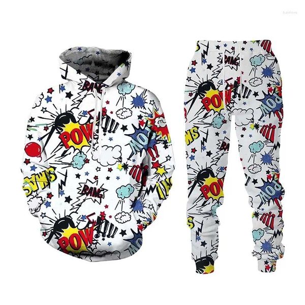 Chándales para hombres Primavera Último diseño Hip-Hop Sudadera con capucha Traje 3D Impresión de dibujos animados POW Deportes Invierno Correr de gran tamaño 6XL