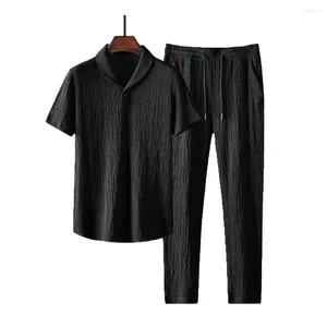 Survêtements pour hommes printemps été costume chemises à manches courtes pantalons longs marche décontracté plage chemise ensemble ceinture élastique