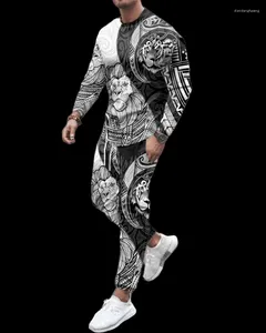 Survêtements pour hommes Springtime 2024 3D imprimé animal graffiti col rond à manches longues pantalon t-shirt ensemble costume