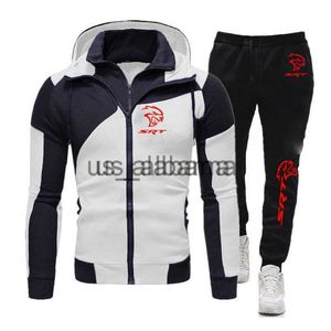 Chándales para hombres SRT Hellcat Imprimir Hombres Nuevo Chándal de algodón Deportivo Casual Color Diseño a juego Diagonal Cremallera Sudadera con capucha + Pantalones Trajes Ropa x0907