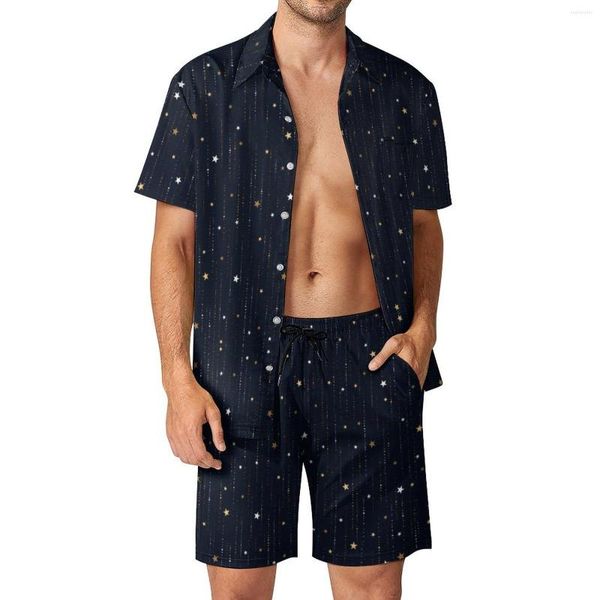 Chándales para hombres Star Starlight Conjuntos para hombres Patrón nocturno Pantalones cortos casuales Verano Vintage Ropa de playa Conjunto de camisa Diseño de manga corta Traje de gran tamaño