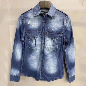 Survêtements pour hommes Starbags DSQ Denim Shirt Hommes manches longues lâche style Hong Kong rétro polyvalent chemise décontractée veste 230718