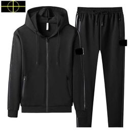 Survêtements pour hommes Stonees Island Sweat à capuche Printemps et Automne Stones Mode Classique Solide Casual CP Costume de sport est Land Men's Two Piece Zipper Top 0NLF