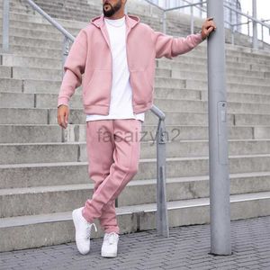 Parcours masculin Streetwear Nouveau ensemble de vestes à manches longues à capuche à capuche rose et pantalon