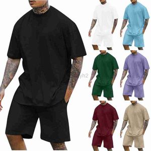 Tracksuits voor heren streetwear nieuwe heren ronde nek druppel schouder korte mouw t-shirt top shorts tweedelig set plus size set