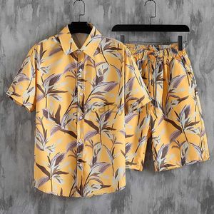 Suisses de survêtement masculines Streetwear Summer Beach Style lâche Shirt Hawaiian Casual Shorts Men's Men's Printed Two-Piece Set Set