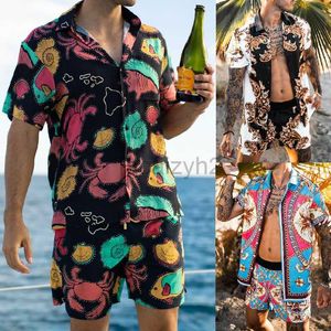 Tracksuits voor heren streetwear zomer strandstijl los shirt Hawaiian casual pak heren bedrukte tweedelig set modeset