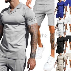 Parcours masculin Streetwear Summer Waffle V-Neck Polo Shorts Shorts à manches courtes masculines Sports Fashion Casual Fashion Plus Taille Ensemble