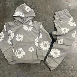 Chándales para hombres Streetwear Y2K Traje para hombre Sudadera con capucha Pantalones de chándal Conjunto de dos piezas Hip Hop Patchwork Sudadera de gran tamaño Sudadera Pantalones casuales