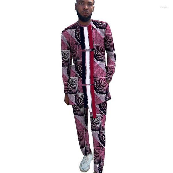 Survêtements pour hommes hauts patchwork rayés avec pantalon costume de marié homme imprimé nigéria tenues vêtements de fête de mariage africains personnalisés