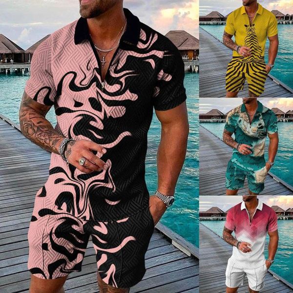 Traje de chándal para hombre, traje ajustado para hombre, trajes regulares, traje 3D, pantalones cortos de manga corta, playa Tropical HawaiianSS