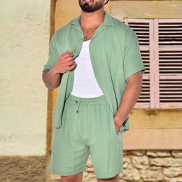 Trajes de pista para hombres Traje de dos piezas Set Daily Holiday Solid Summer Casual Lapel Lapel Lino Floja Camisas Shorts