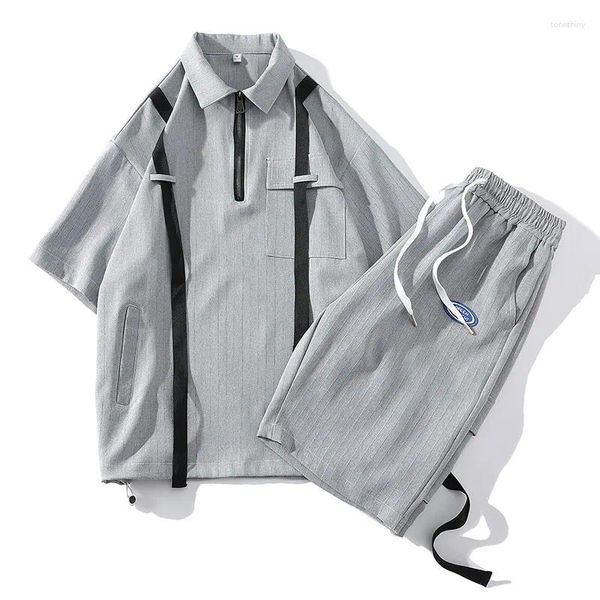 Chándales para hombres Traje de verano de 2 piezas para hombre (camiseta corta) Camisetas de manga corta de gran tamaño Pantalones cortos con cordón Amantes casuales Conjuntos masculinos a juego