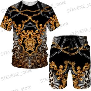 Survêtements pour hommes Été 3D T-shirt imprimé Shorts 2 pièces Casual Luxe Rétro Modèle d'or Mens Costume de sport à la mode 2023 Strt Mens Wear T240326