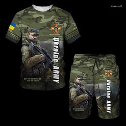 Tracksuits voor heren zomer 3d Oekraïense camouflage militaire stijl sportkleding bedrukte t-shirt set casual straatkleding