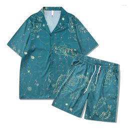 Survêtements pour hommes Summer Beach Casual Vintage Digital Print Shorts Suit Mens Fashion Line Abstract Loose Short-sleeved Shirt 2 Sets Survêtement