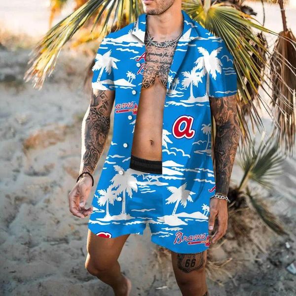 Survêtements pour hommes Summer Beach Fashion Flower Imprimer Deux pièces Ensembles pour hommes Chemise à manches courtes Shorts Costumes Hawaiian Casual Male Outfit S-4XL