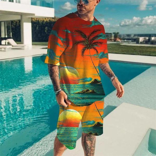 Survêtements pour hommes Summer Beach T-shirt Ensembles 3D Motif de plantes tropicales T-shirts Costume Mode Hawaïen Style décontracté Col rond Tops Deux pièces