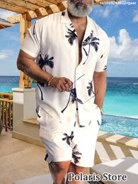 Survêtements pour hommes Summer Beach Wear Vêtements Hommes Chemise hawaïenne Ensemble 2 pièces Tenue Boutonnée Chemises Cocotier Imprimé T-shirts Vacances 230413