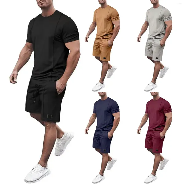 Survêtements pour hommes été respirant deux pièces col rond t-shirt haut short ensemble costume punjabi pour hommes ma cravate de smoking bling