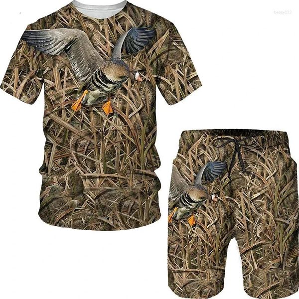 Survêtements pour hommes Été Camouflage Motif animal T-shirts Shorts 2PCS Tenues Ensembles décontractés Impression 3D Street Wear Ensemble de survêtement à col rond